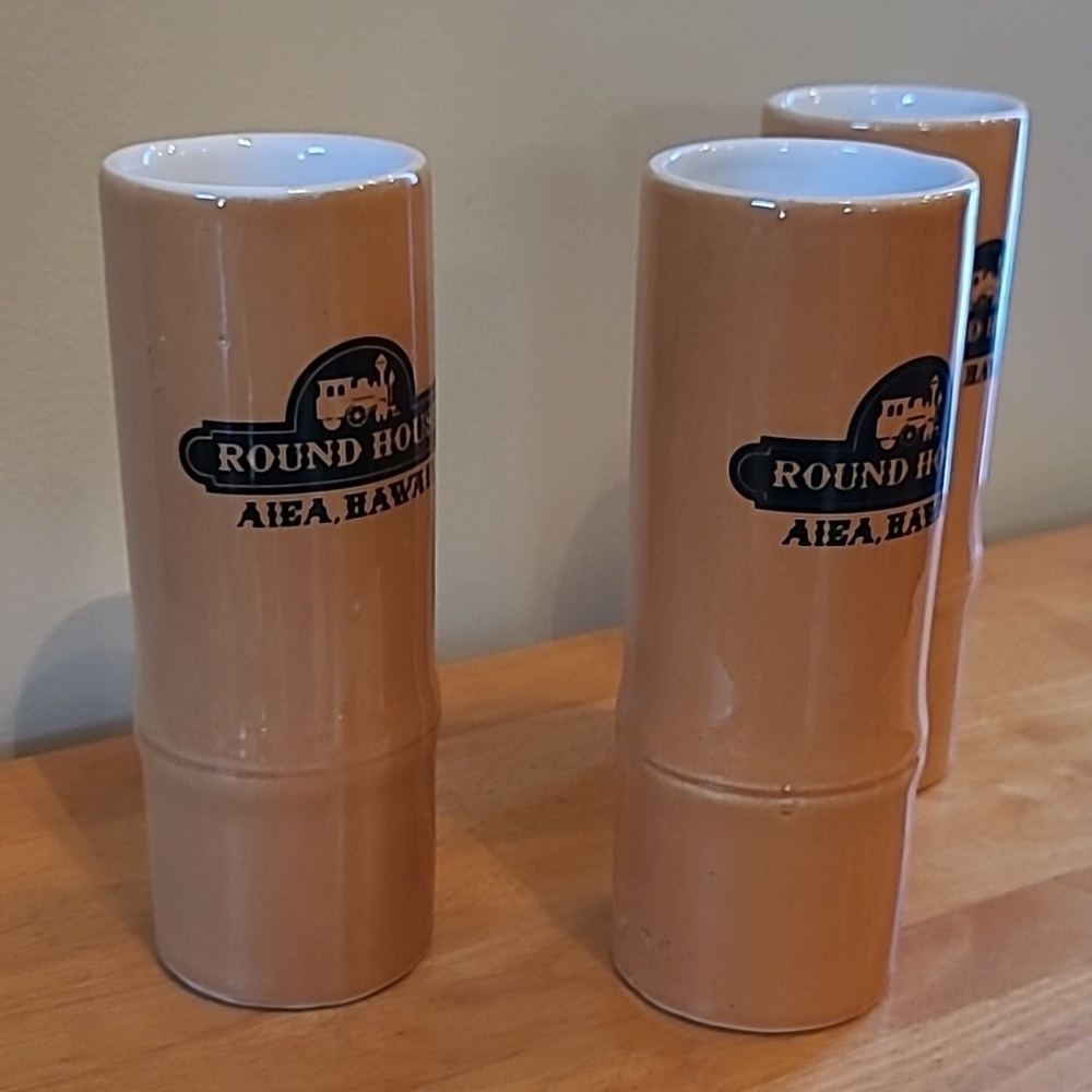 VINTAGE Round House Restaurant Aiea Hawaii Ceramic Bamboo Tiki Mugs - Picture 4 of 16